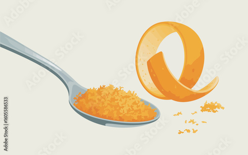 A spoonful of zest next to a swirl of orange peel