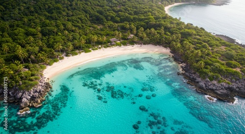 Aerial View of Secluded Tropical Beach with Turquoise Water