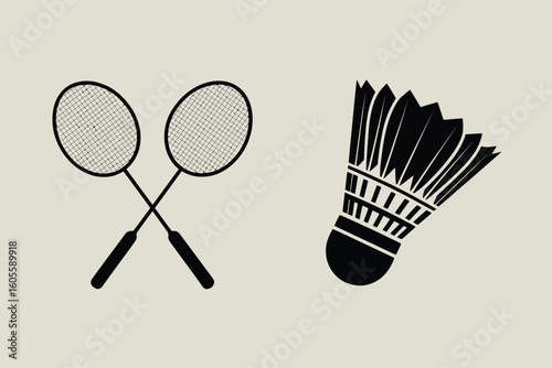 Hand drawn illustration of crossed badminton rackets and a shuttlecock