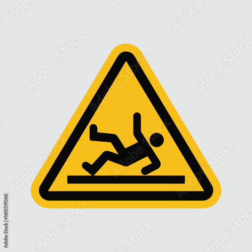 Yellow triangle warning sign depicting a person slipping and falling on a wet surface
