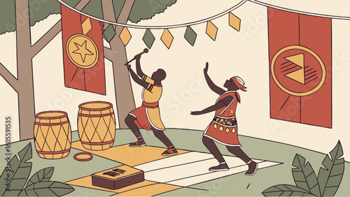 Joyful Cultural Celebration with Traditional Drumming and Energetic Dance Performance Outdoors