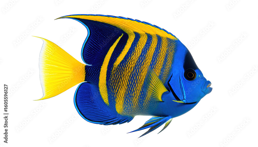 Naklejka premium Close-up profile of a regal angelfish isolated on a transparent background.