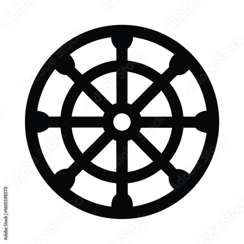 Buddhist Dharma Wheel Icon Vector Illustration