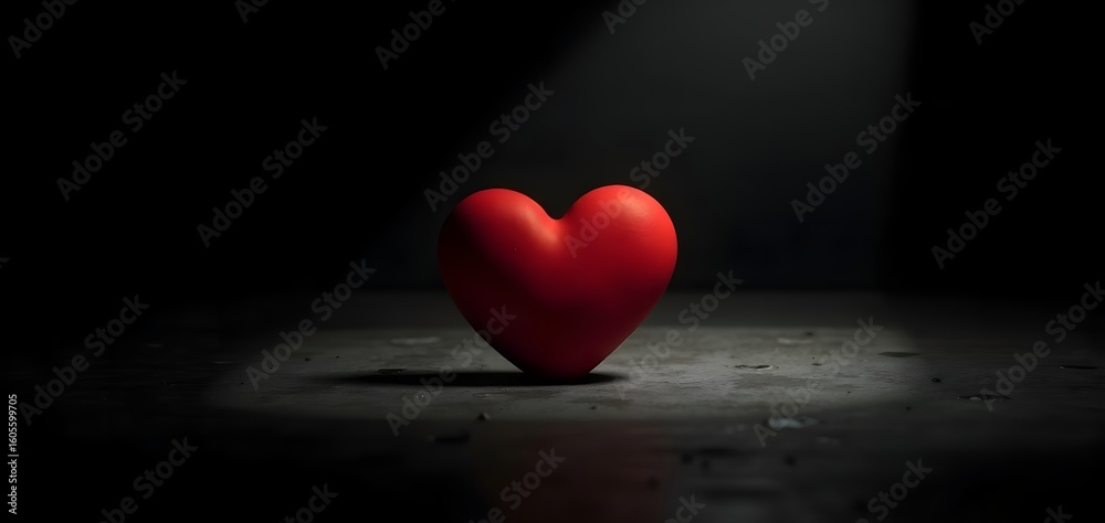 Fototapeta premium A dramatic red heart symbol on a dark textured background, representing intense love and passion