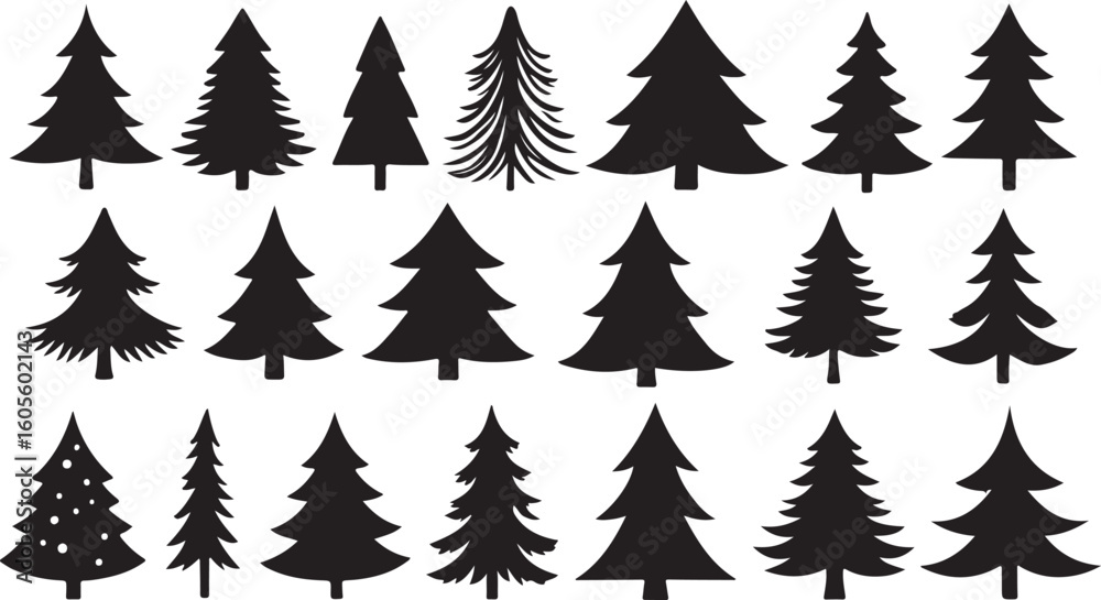 Obraz premium Diverse Evergreen Silhouettes Collection evergreen trees coniferous trees