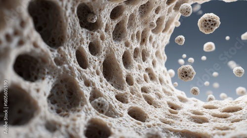 Microscopic view of a porous sorbent material capturing carbon dioxide molecules, highlighting its texture and chemical properties designed for enhanced absorption