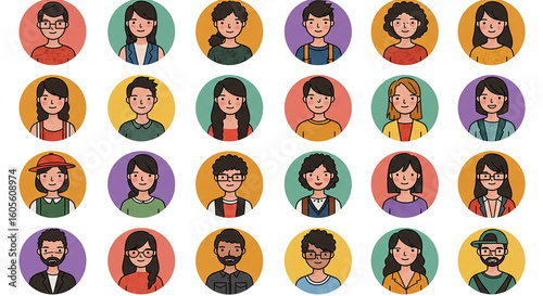 Colorful Set of Diverse People Avatar Icons for User Profiles