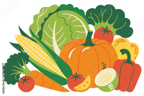 Vibrant assortment of fresh healthy vegetables and produce