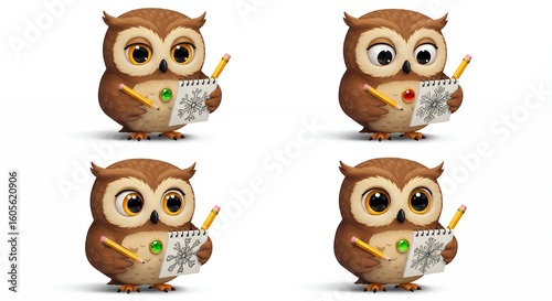 Wallpaper Mural Four cartoon owls holding notepads and pencils Torontodigital.ca