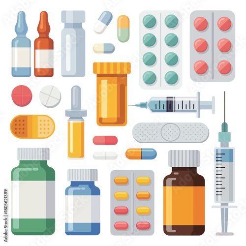 Collection of various pharmaceutical medications and medical supplies