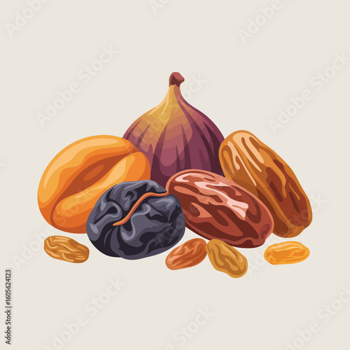 A delicious assortment of dried fruits including figs dates apricots and raisins