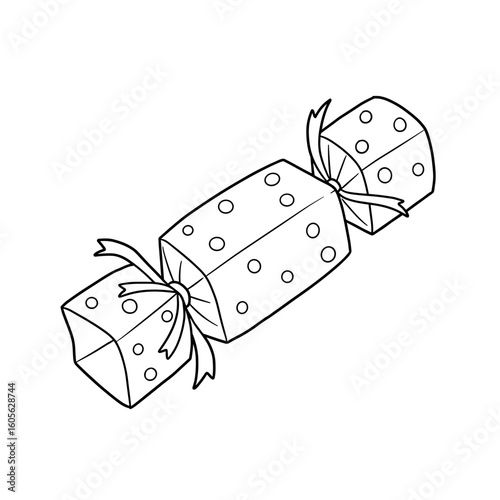 Christmas party cracker coloring page in black and white  