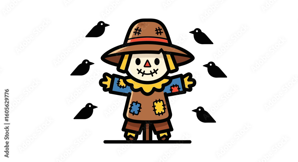 Illustration Vector SVG Design of Scarecrow surrounded by Birds with Flat Design Illustration Vector SVG Design of Scarecrow surrounded by Birds with Flat Design