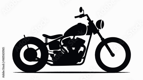 Classic motorcycle silhouette illustration in black and white on a clean background