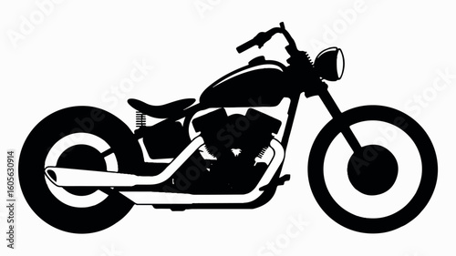 Classic motorcycle silhouette illustration in black and white on a clean background