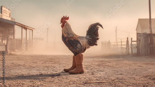 Cowboy Rooster on a Country Road: Funny Farm Animal Dressed for the Wild West