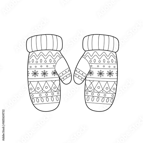 Winter mittens coloring page design with intricate patterns  