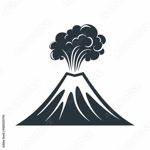 Vector graphic of a volcano erupting with smoke and lava flowing down its sides