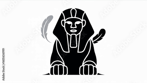 Minimalist black and white ancient egyptian sphinx silhouette illustration
