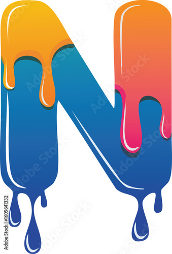alphabet letter N with dripping colors