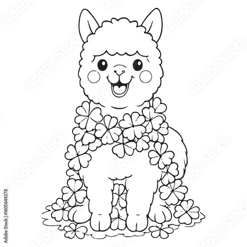 Cute cartoon alpaca on white background