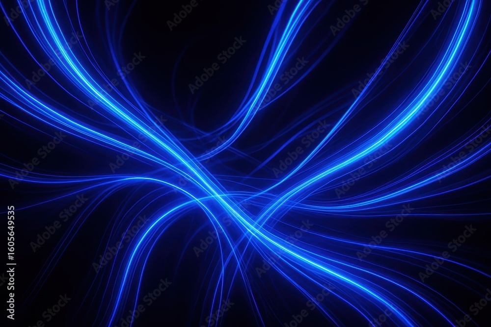 Fototapeta premium Vibrant sapphire light streams creating dynamic motion trails through darkness
