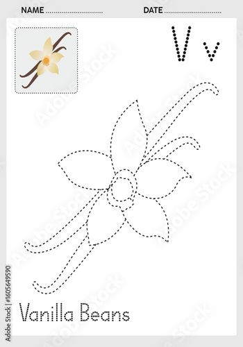Alphabet Tracing and Fruit Coloring Book for Kids – A to Z Letter Practice with Matching Vanilla Bean Fruit – Educational Preschool Activity Pages.