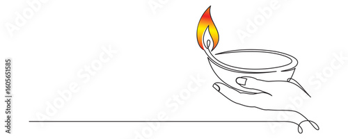 Continuous line drawing illustration of Diwali candles, for religious concept 1