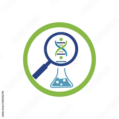 Genetic research icon. DNA discovery symbol. Science laboratory illustration. Medical test Vector.