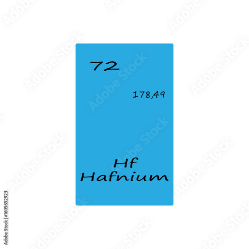 Seventy two 72 Hf. Hafnium element display. Number 178 point 49. Vector periodic table.