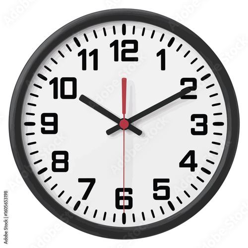 Classic round wall clock with black frame and white face