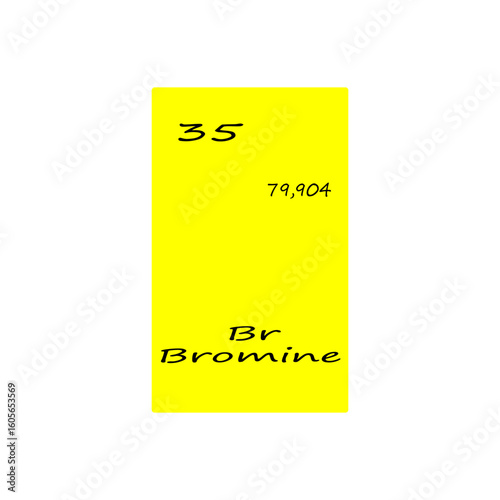 Thirty five 35 Br. Bromine element display. Number 79 point 904. Vector periodic table.