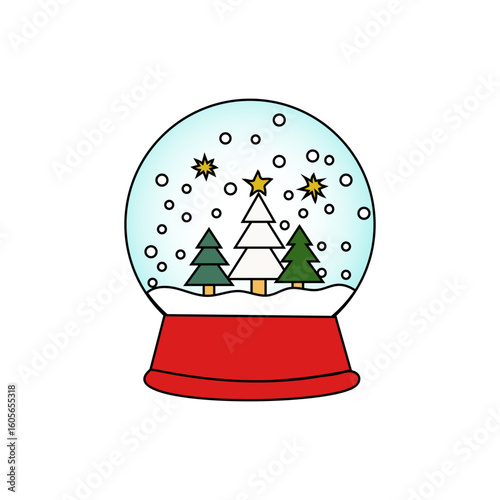 Snow globe glass. Winter scene display. Decorative souvenir item. Vector snowdome.