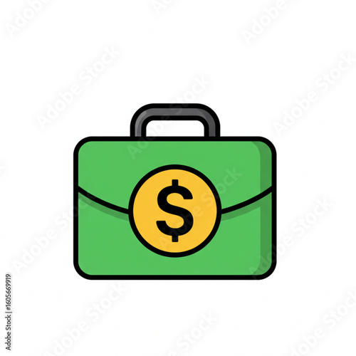 Briefcase with Dollar Sign Illustration. Business Briefcase with Money Symbol. Business, Finance, Investment, Income, Professional, Corporate.
