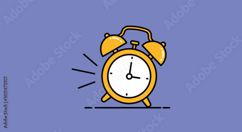 Retro alarm clock ringing loudly during morning time with motion lines indicating sound waves traveling through the air
