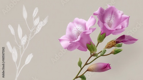 Delicate floral Bloom: A close-up study showcases the gentle elegance of a blooming flower. The image reveals the detailed petals, stem, and a gentle background. This is a beauty of nature's artistry.