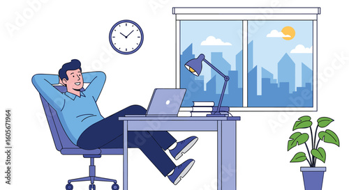 Relaxed professional enjoying a moment of peace and quiet while working at his desk