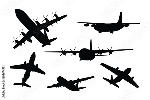 Air Silhouette Composition: A collection of varied aircraft silhouettes, soaring against the backdrop of an expansive sky, each model representing a unique form of air travel.