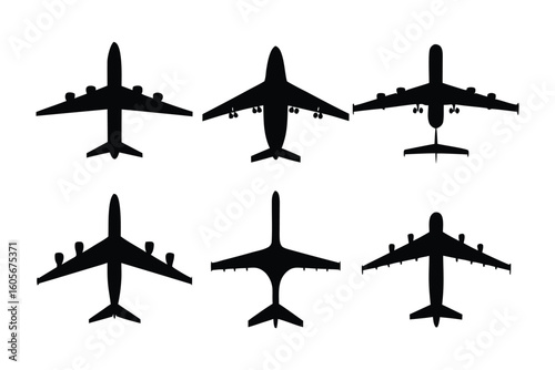 Aviation Silhouette Compilation: An artful ensemble of plane silhouettes against a plain backdrop, showcasing an aerial fleet's diverse forms. 