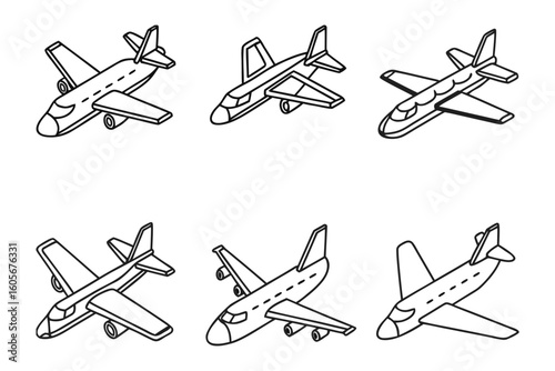 Aviation Armada: A collection of meticulously drawn monochrome illustrations showcasing diverse aircraft designs, perfect for graphic assets.
