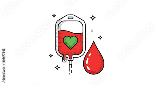 Blood donation bag heart drop medical care lifesaving gesture of kindness