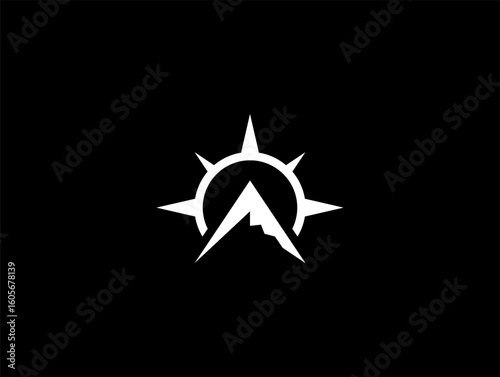 Simple Compass mountain or peak compass logo concept vector icon