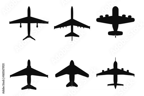 Aviation Array: A collection of airplane silhouettes, each with unique wing and body designs, offers a captivating visual representation of flight and aerospace technology.