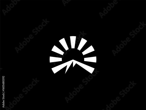 geometric mountain and sun or modern sun mount logo concept vector icon