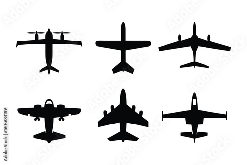 Aviation Silhouettes: Captivating silhouettes of diverse aircraft against a clean, stark background, offering a minimalist yet detailed view of aviation design.