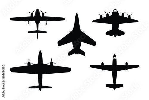 Aircraft Silhouettes: A stark and striking collection of aircraft silhouettes, perfect for conveying flight, air travel, and aviation themes.