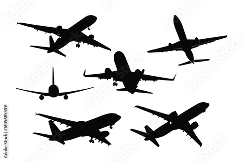 Aviation Silhouettes: Witness a dynamic array of airplane silhouettes, embodying the thrill of air travel and the grandeur of the aviation industry, with a stark silhouette against a solid field. 