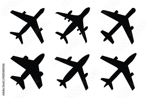 Silhouette Air Fleet: A fleet of six sleek silhouettes of an airplane, poised for flight, creating a sense of anticipation and the thrill of travel.
