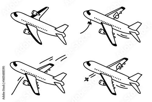 Aircraft Sequence: A dynamic sequence illustrates the stages of an aircraft in flight, with attention on aircraft's journey