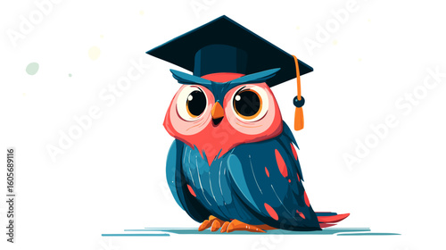An animated owl character wearing a graduation cap, against a black background, showcasing learning and wisdom in a cheerful style.